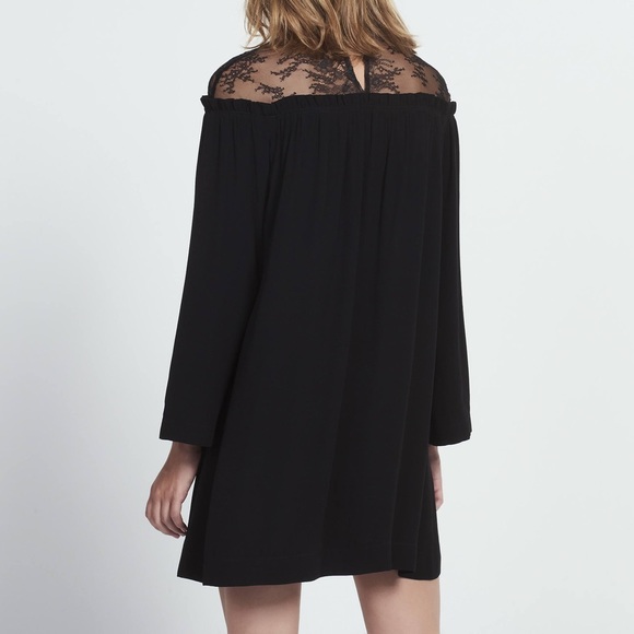 Sandro Paris Nora Sheer Lace Yoke Black Mini Dress - Picture 3 of 8